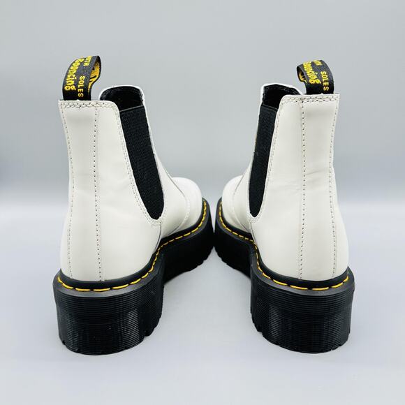 Dr Martens Boots Womens 7 White Leather Chelsea 2976 Quad Platform Retro Slip On - Picture 8 of 12